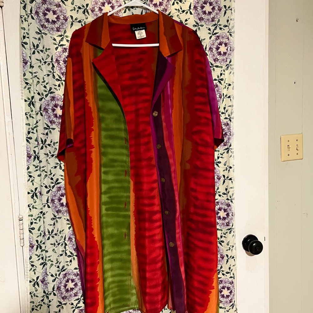 Anthony Mark Hawkins 2X Orange Red and Green colorful overshirt button up happy